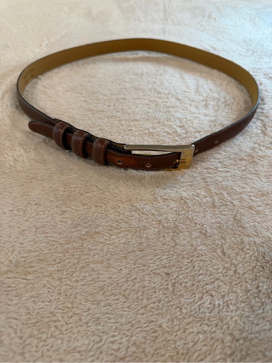 Accessories - Brown Leather Women’s Dress Belt with Gold Buckle 36” long